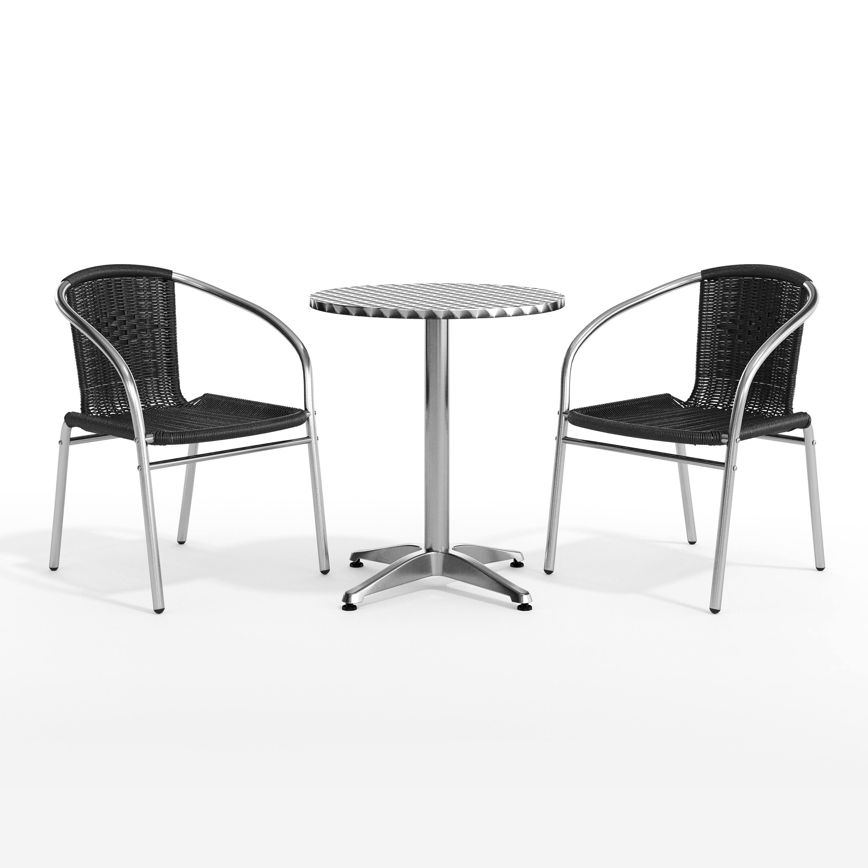 Alt View 10. Emma + Oliver - 23.5" Round Aluminum Garden Patio Table Set with 2 Rattan Chairs - Black.