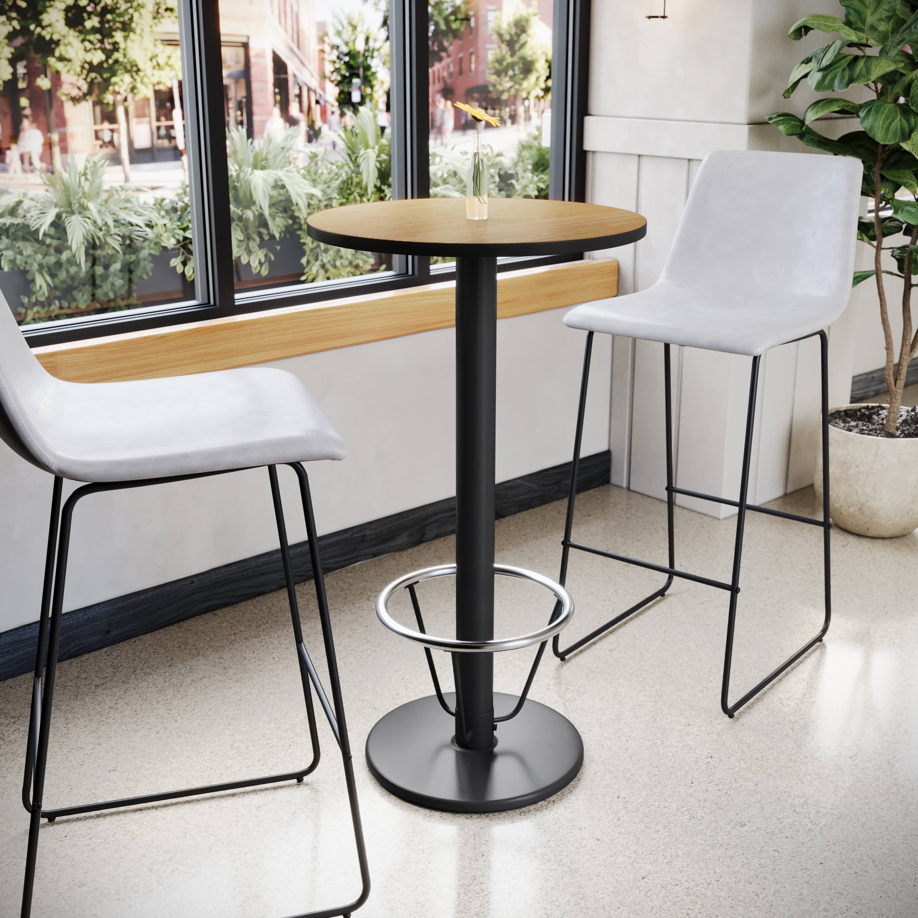 Alt View 1. Emma + Oliver - 24" Round Laminate Bar Table with 18" Round Foot Ring Base - Natural.