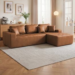 Loheer - Faux Leather Sofa Bed L-Shaped Sectional Couch Corner Chaise Light Brown - Light Brown