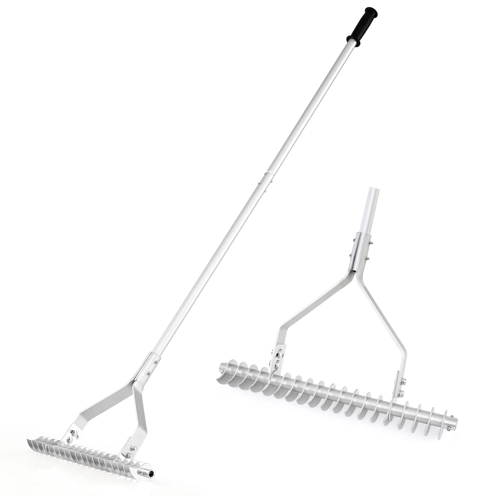 Gymax - 70'' Garden Thatch Rake w/ Long Handle & 19 Curved Tines - Silver