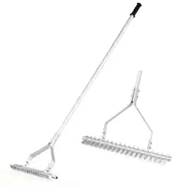 Gymax - 70'' Garden Thatch Rake w/ Long Handle & 19 Curved Tines - Silver