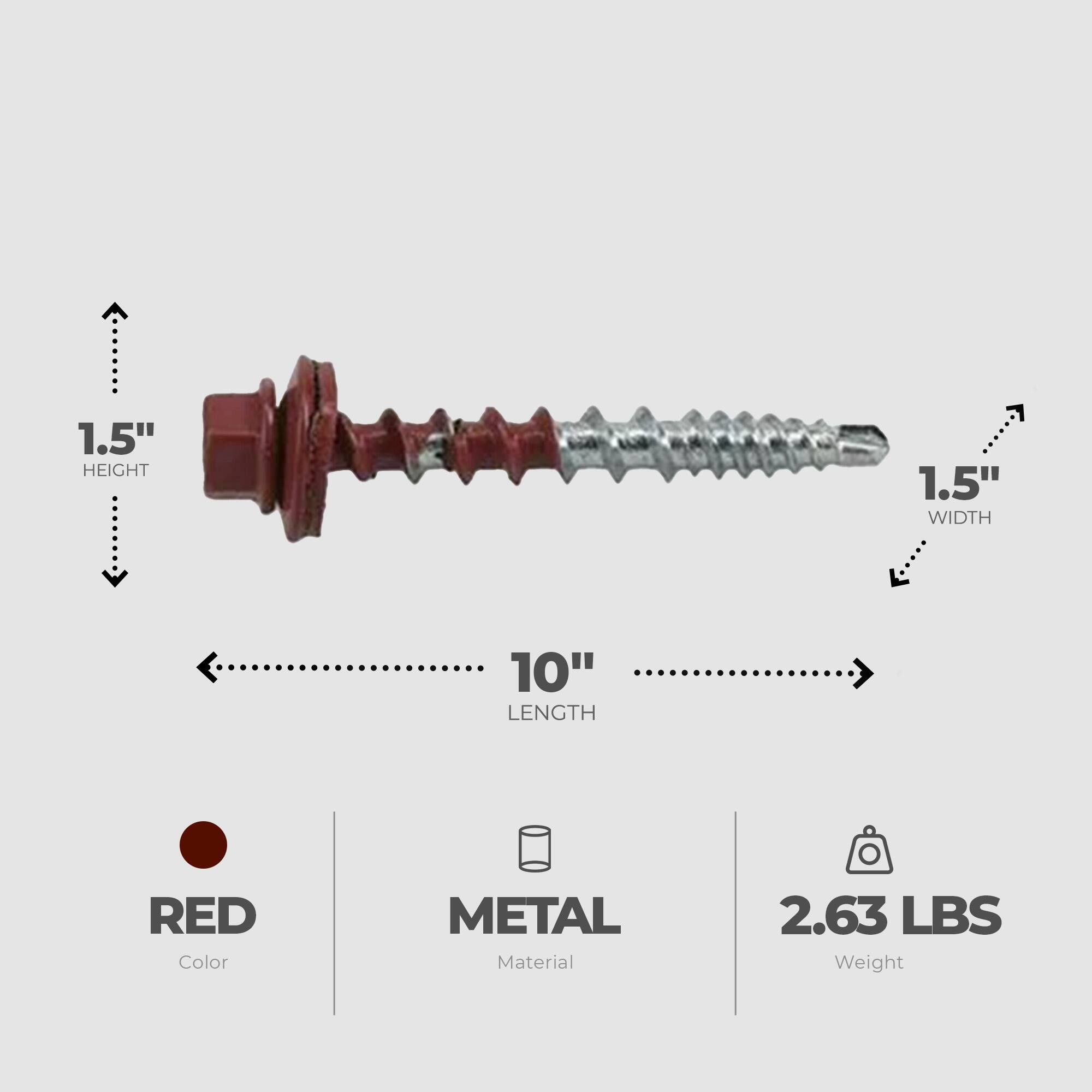 1.5" HEIGHT  
1.5" WIDTH  
10" LENGTH  
RED Color  
METAL Material  
2.63 LBS Weight