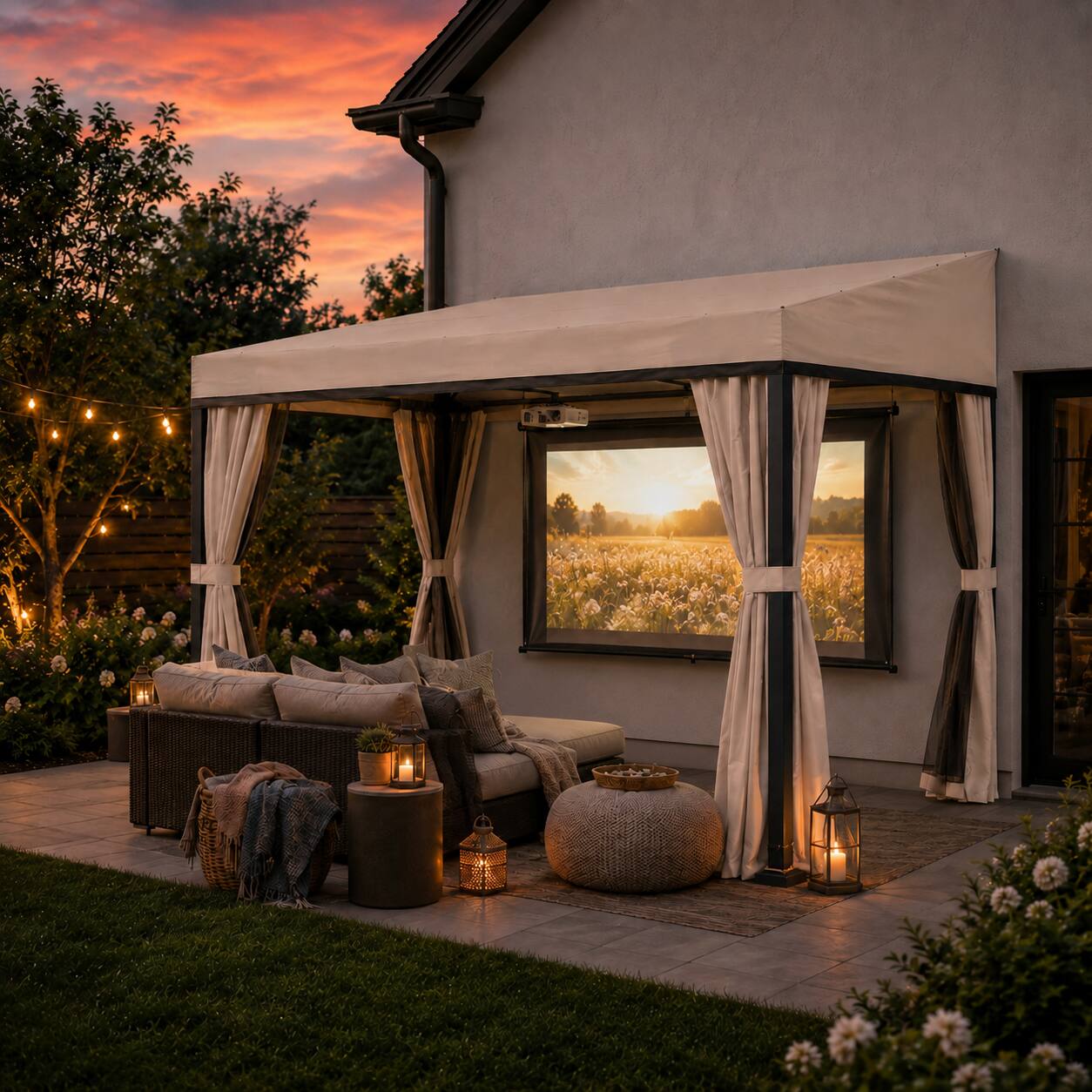 Alt View 7. SUNJOY - Sunjoy 10'x12' Wall Mounted Lean-to Gazebo, Weatherproof Fabric Roof, Black Aluminum & Metal Frame, Curtains & Netting - Black & Khaki.