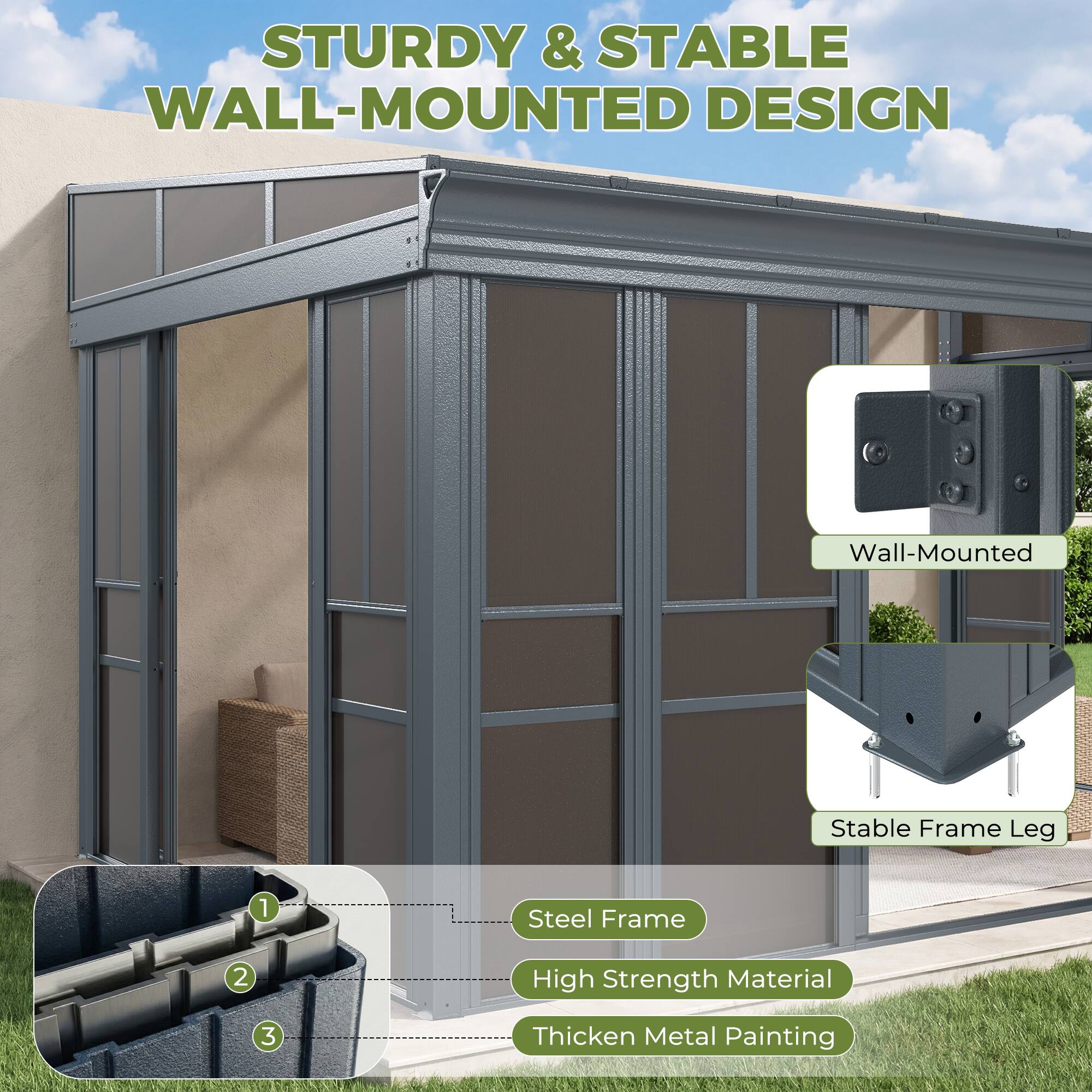 STURDY & STABLE WALL-MOUNTED DESIGN

1. Wall-Mounted
2. Stable Frame Leg
3. Steel Frame
4. High Strength Material
5. Thickened Metal Painting