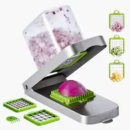 VEVOR - Vegetable Chopper, Food Veggie Cutter with 3 Stainless Steel Blades, Onion Slicer with Container - Silver