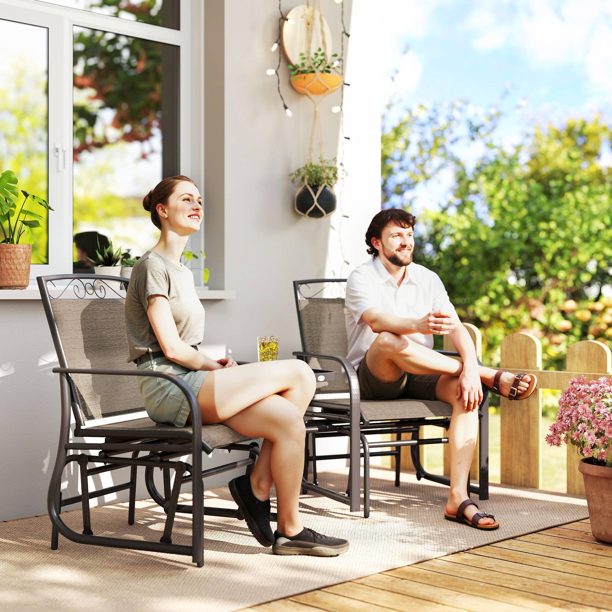 Alt View 1. Outsunny - 2-Person Outdoor Glider Chair with Coffee Table for Garden - Brown.