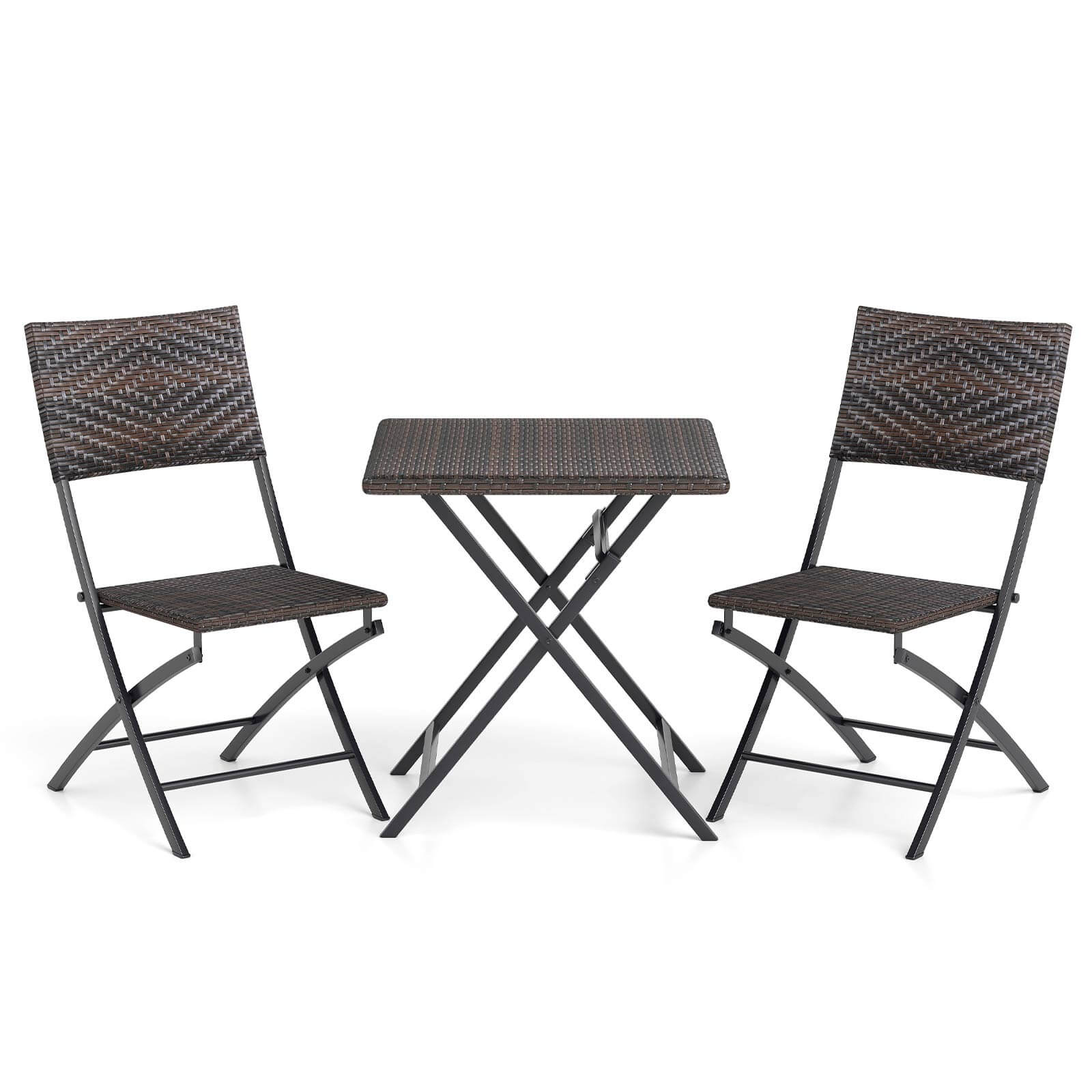 Alt View 9. Costway - Costway 3 PCS Rattan Bistro Set with Wicker Seat & Tabletop for Backyard, Garden, Balcony - Mix Brown.