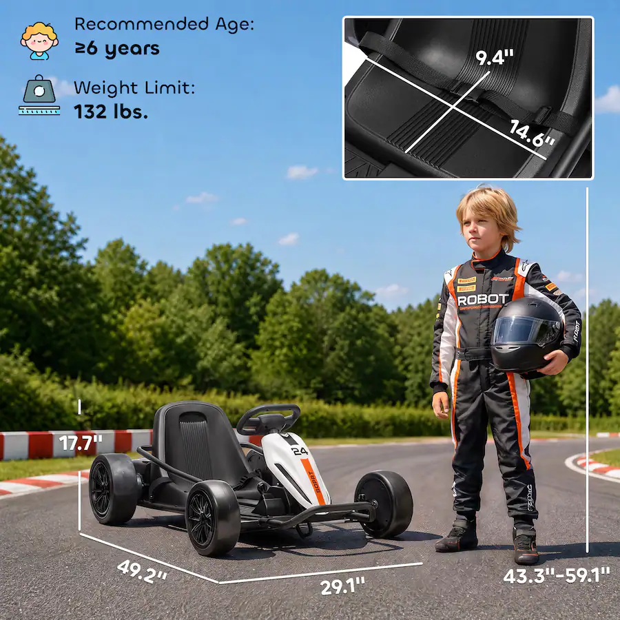 Kid Riding Robot Qaba Electric Drift Go Kart for Kids with Dual Motors, Soft Start, PU ...