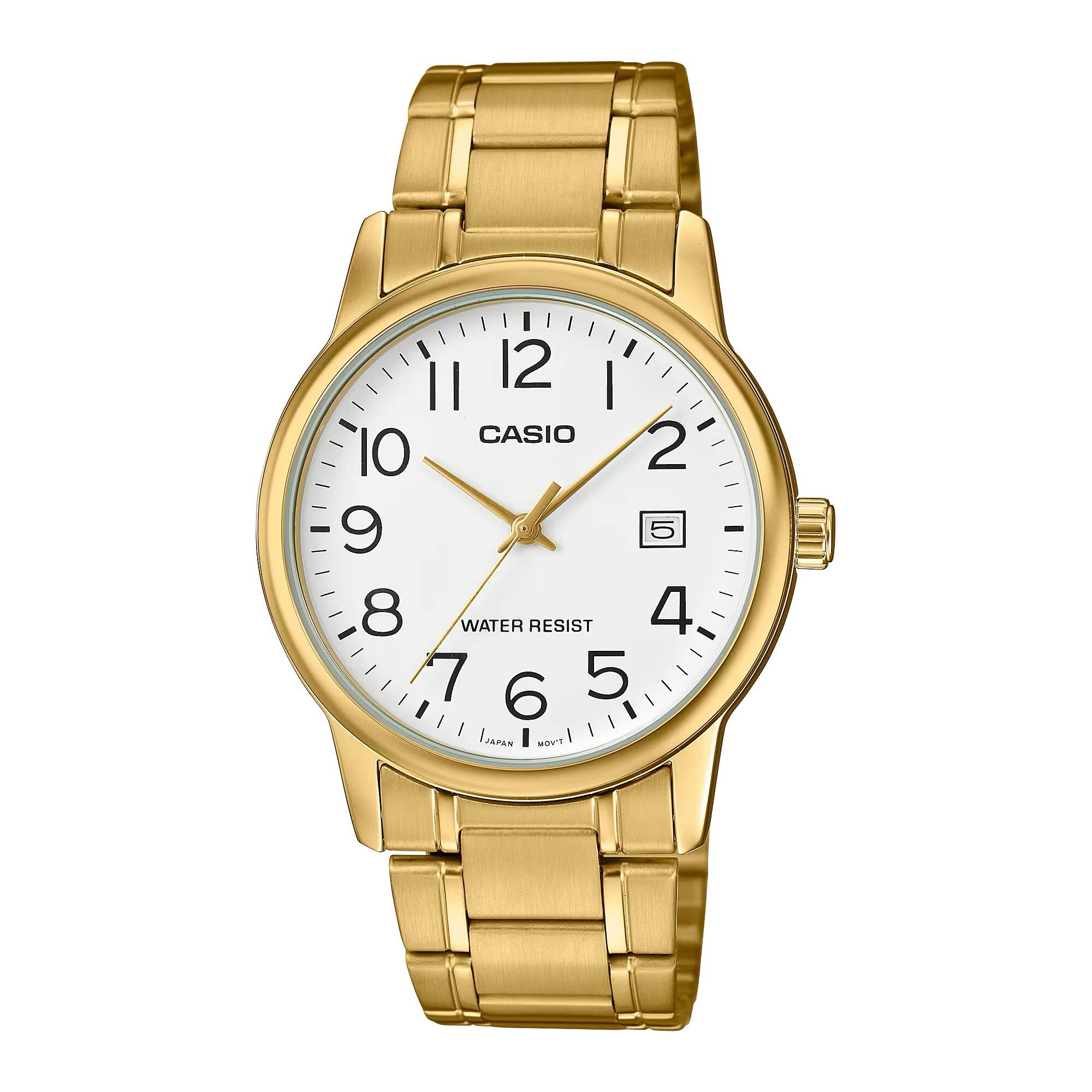 Casio - Men’s Stainless Steel Watch with White Dial - MTP-V002G-7B2UDF - Gold