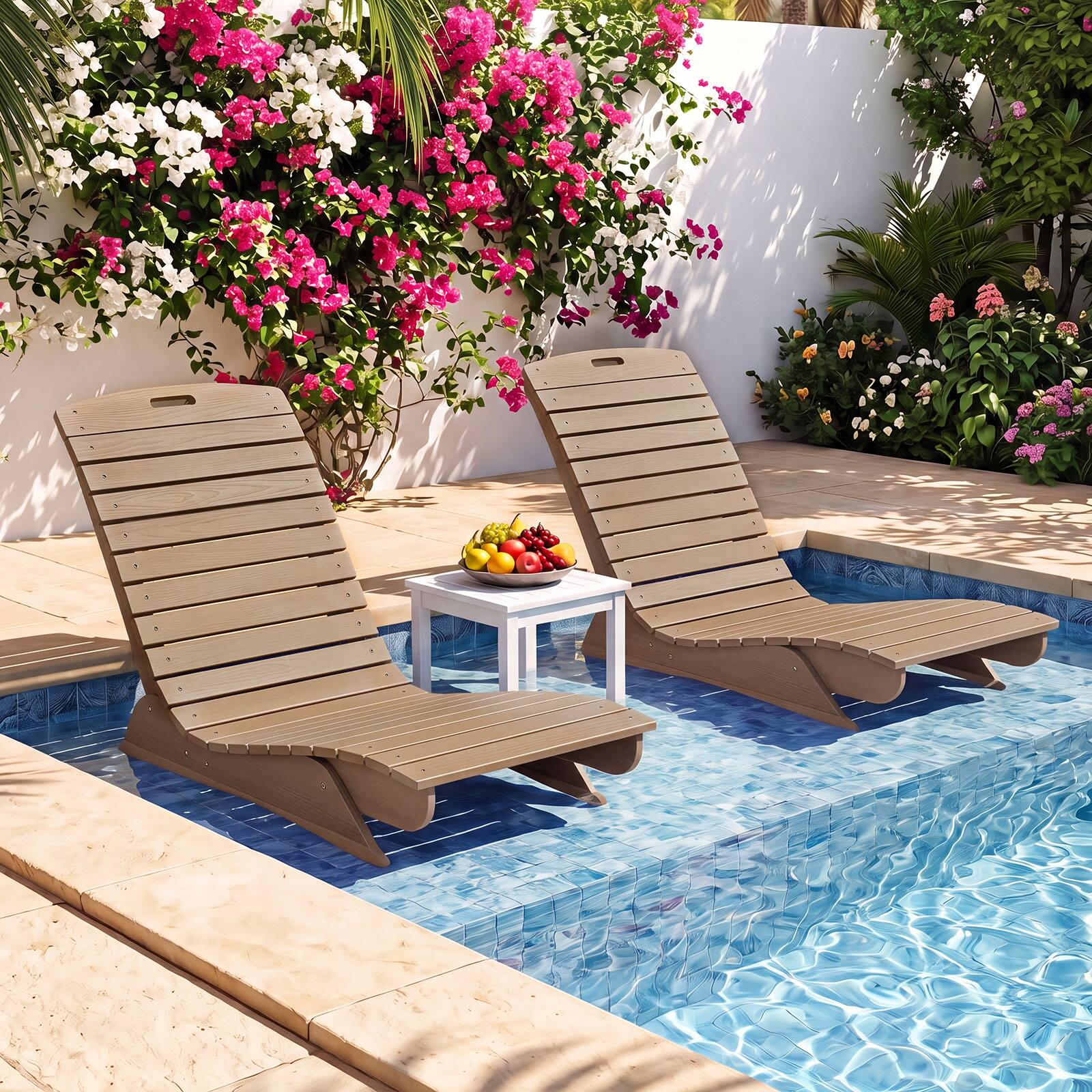 Alt View 3. Costway - Costway 2 PCS HDPE In-Pool Lounge Chair for 5.5"-8.5" Water Depth Anti-Float for Poolside - Brown.