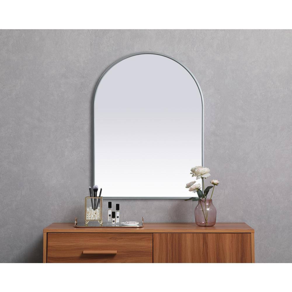 Alt View 3. Elegant Decor - Metal Frame Arch Mirror 27x36 Inch in Silver - Silver.