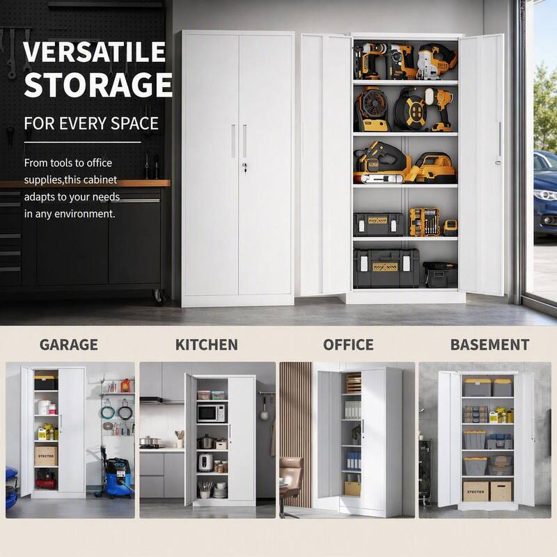 VERSATILE STORAGE FOR EVERY SPACE  
From tools to office supplies, this cabinet adapts to your needs in any environment.  
GARAGE  
KITCHEN  
OFFICE  
BASEMENT  
STECTER
