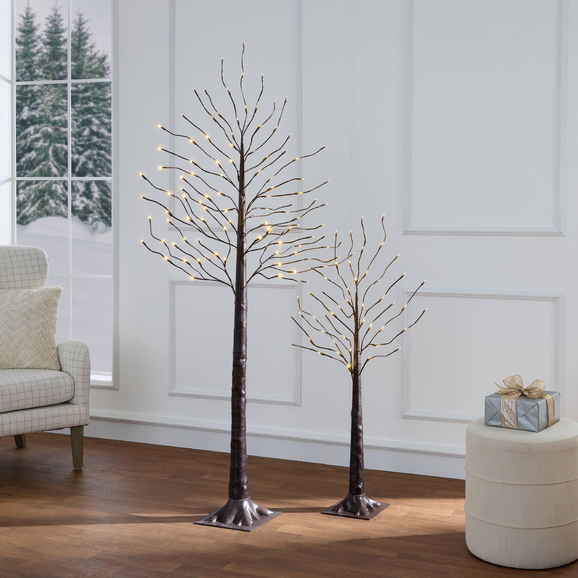 Alt View 2. Best Choice Products - Best Choice Products Set of 3 Lighted Twig Birch Trees, 4ft, 6ft, 8ft w/ 300 LEDs, Warm White, Multicolor Lights - Brown - Brown.