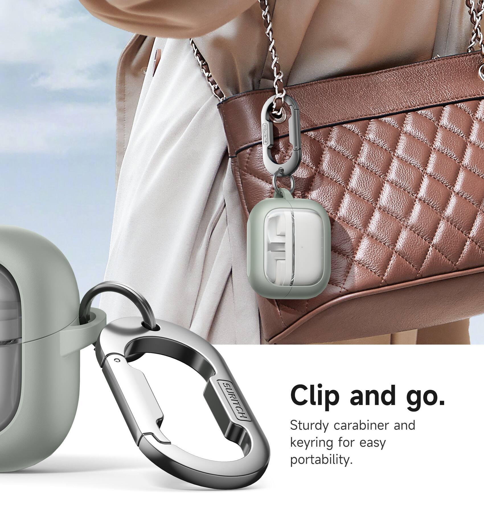 SURITCH Clip and go. Sturdy carabiner and keyring for easy portability.