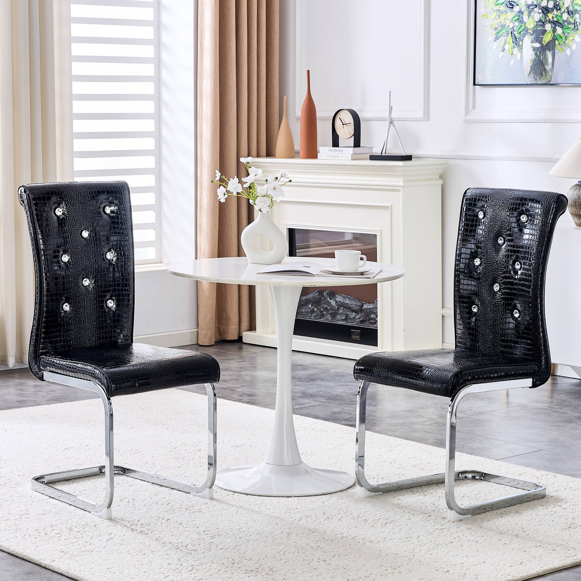 Left. Loheer - Vintage Alligator Texture Dining Chairs Set of 2 3.3ft H - Black.