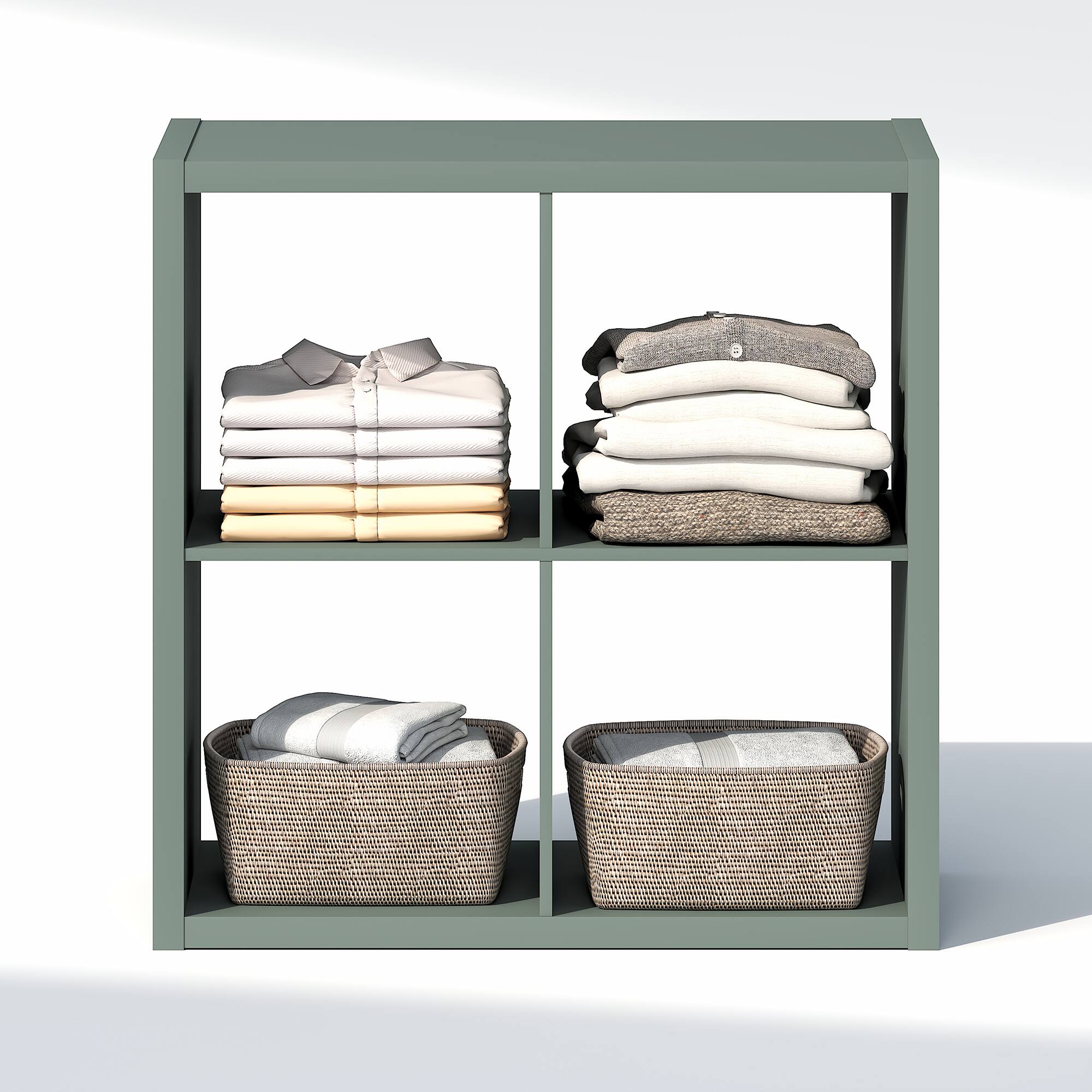Alt View 3. Furinno - CUBIC Closet Organizers, 4-Cube Open Closet Organizer, Extra Thick Frame, for Wardrobe, Bedroom, Living Room - Sage Green.