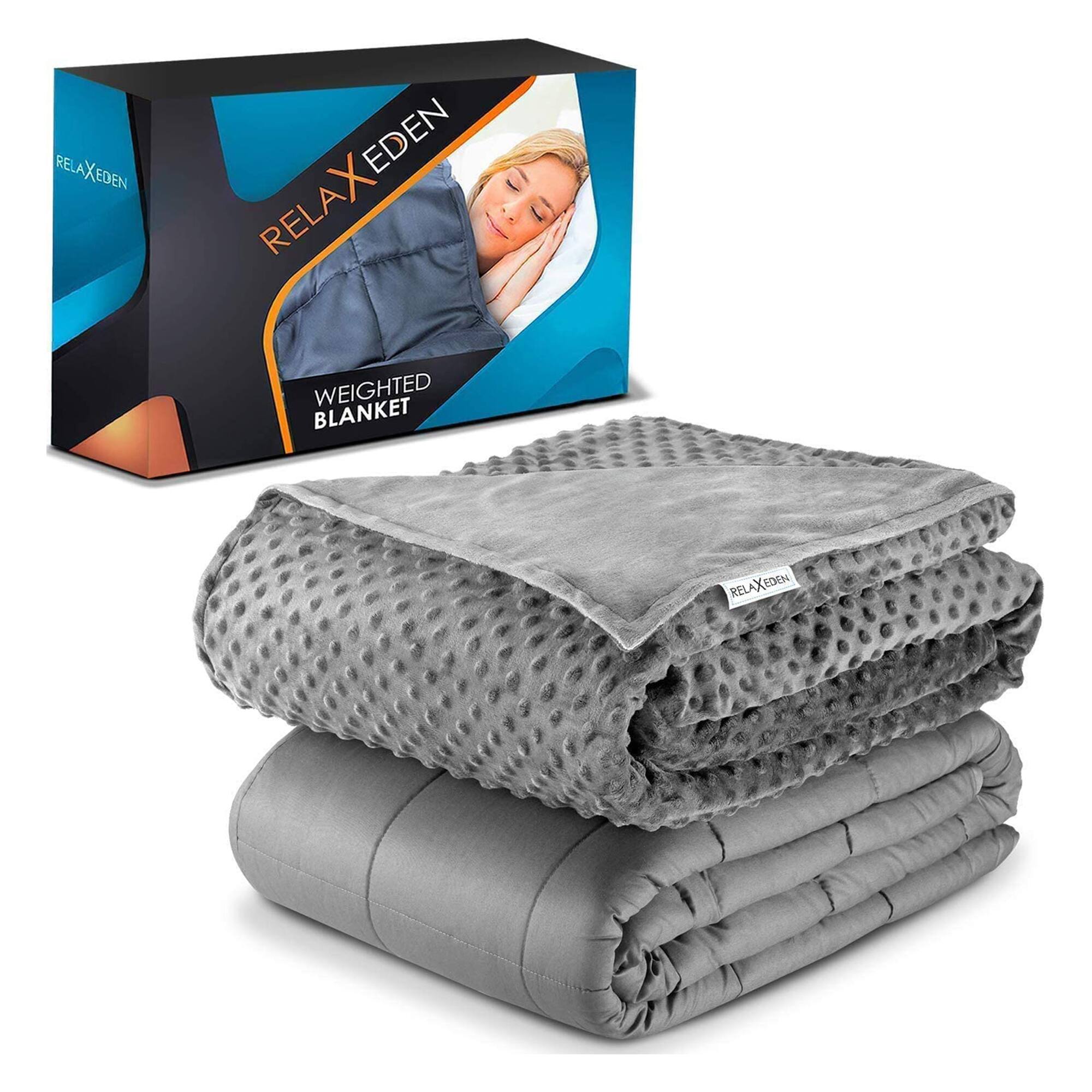 RELAX EDEN - Adult Cotton Weighted Blanket w/ Navy Cover, 60 x 80 In, 15 Lb, Grey - Gray Blanket + Gray Cover