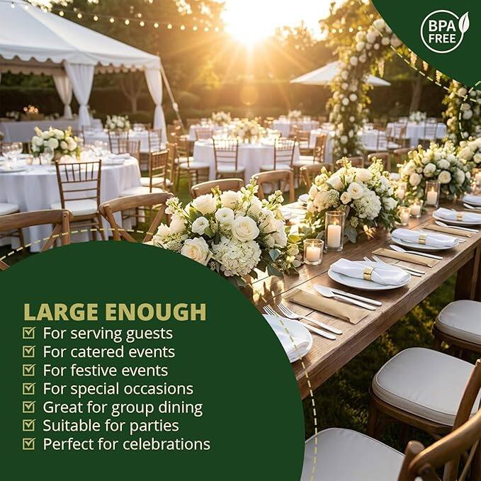 BPA FREE

LARGE ENOUGH

- For serving guests
- For catered events
- For festive events
- For special occasions
- Great for group dining
- Suitable for parties
- Perfect for celebrations