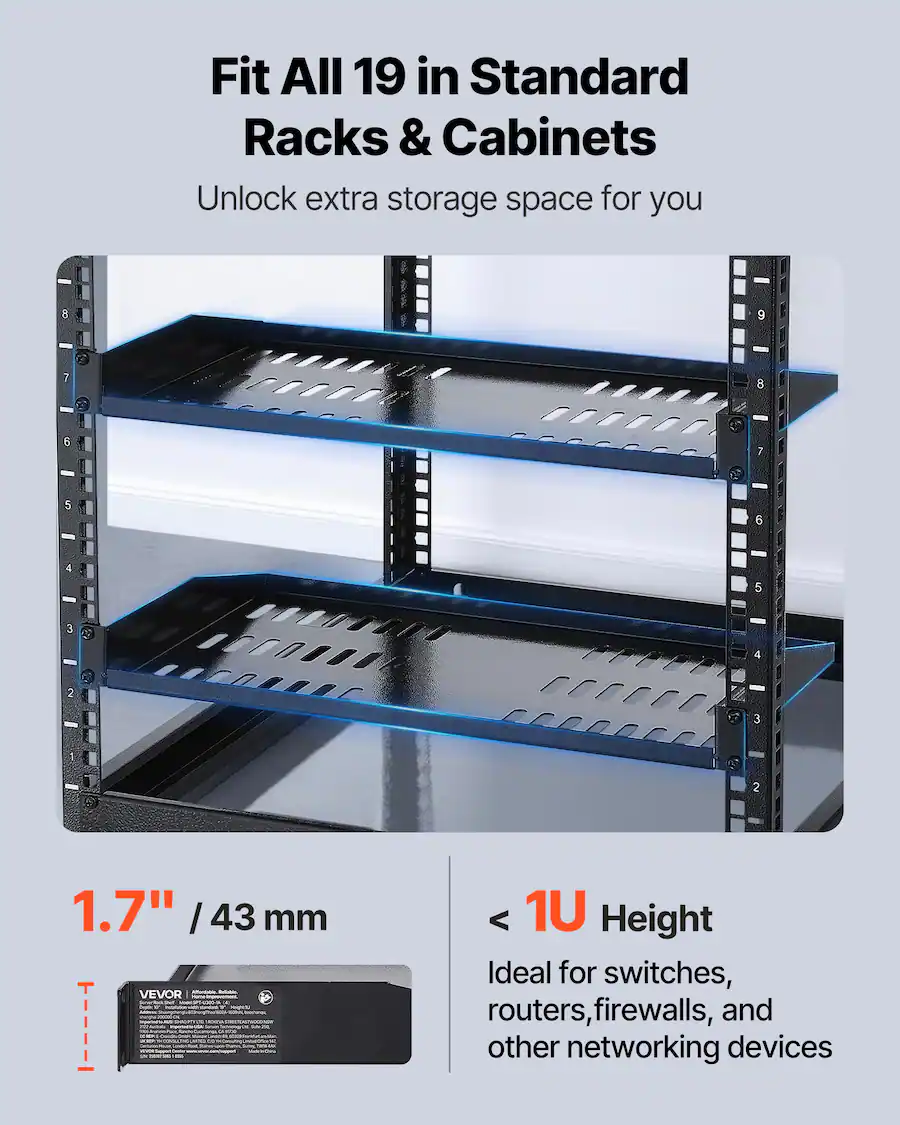 Spt Racks VEVOR 1U Server Rack Shelf, 4 PCS, 50 lbs Max Load Bearing Vented ...