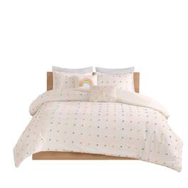 Gracie Mills - Caius Playful Elegance Cotton Jacquard Pom Pom Comforter Collection - White/Yellow