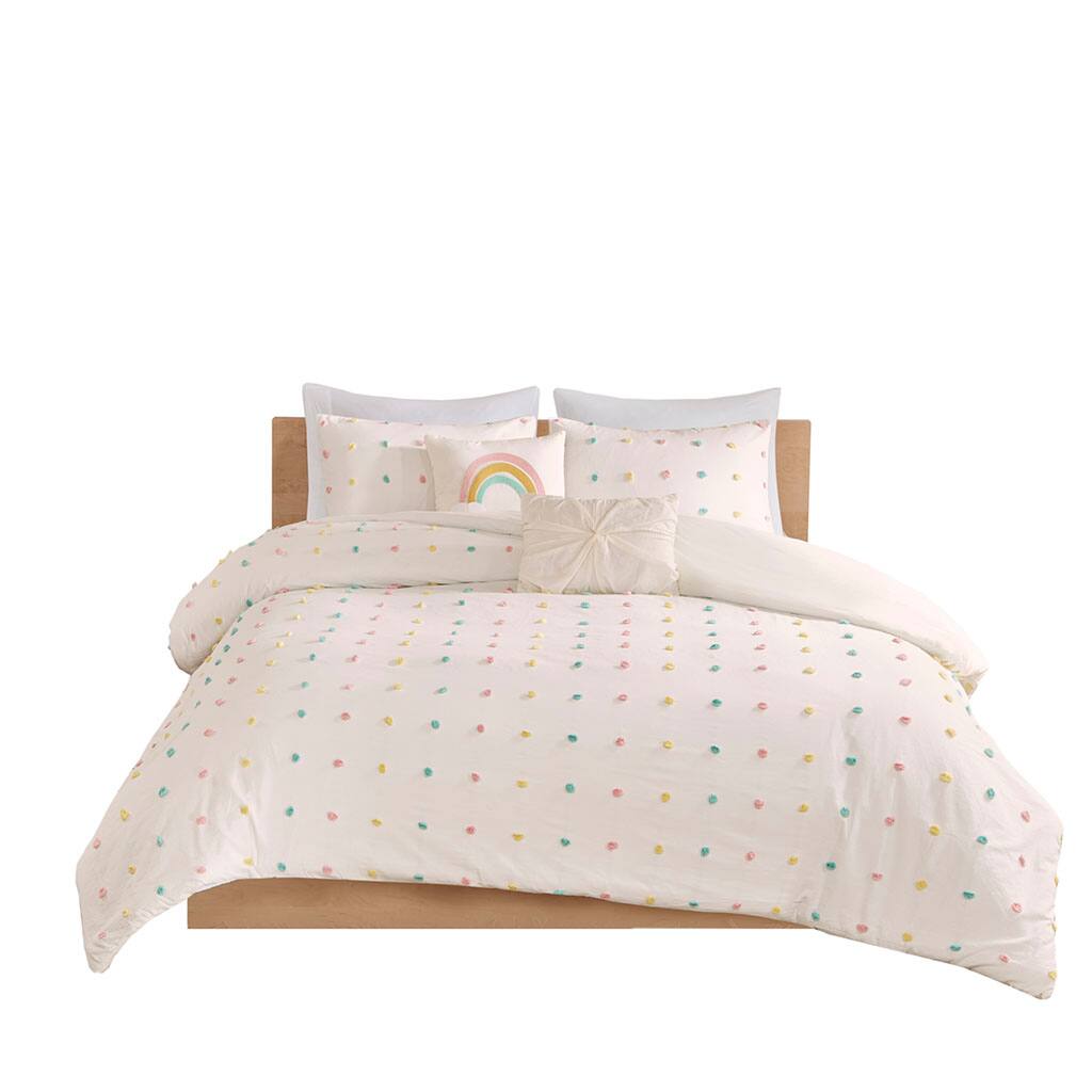 Front. Gracie Mills - Gracie Mills Caius Playful Elegance Cotton Jacquard Pom Pom Comforter Collection - White/Yellow.