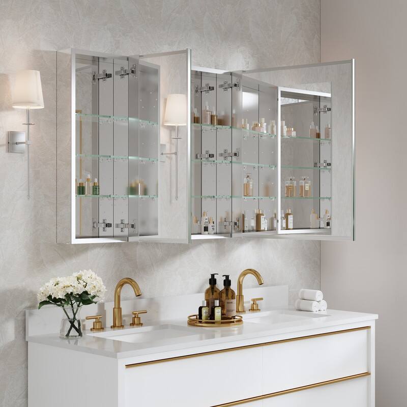 Alt View 2. WELLFOR - Combo 48 in. W x 30 in. H Rectangular Recess/Surface Mount Frameless Medicine Cabinet with Mirror, Soft Close Door - Silver.