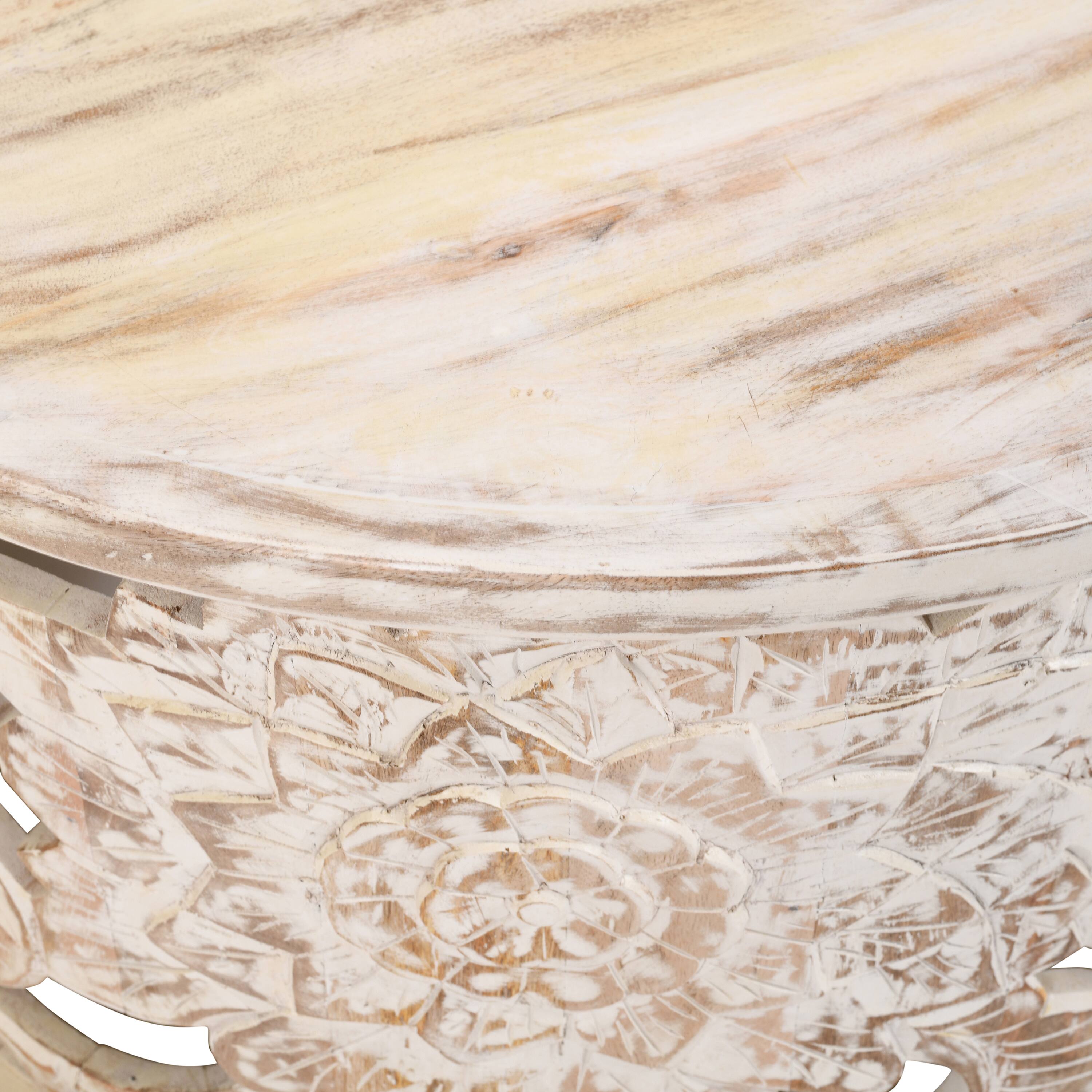 Alt View 1. Manhattan Lane - Alina Coffee Table Handcrafted Mango Wood Floral Carved Cut Out Design Distressed White Finish 33 Inch - White.