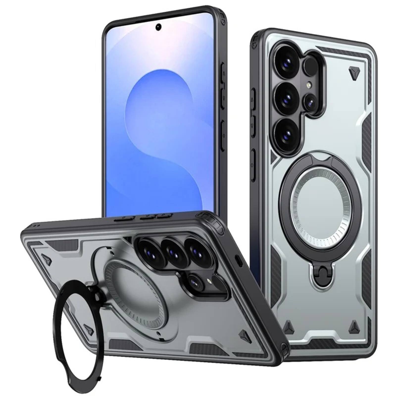 Front. UUCOVER - For Samsung Galaxy S26 Ultra Magnetic Ring Kickstand Case, Compatible with MagSafe, Heavy Duty Shockproof Phone Cover - Gray.