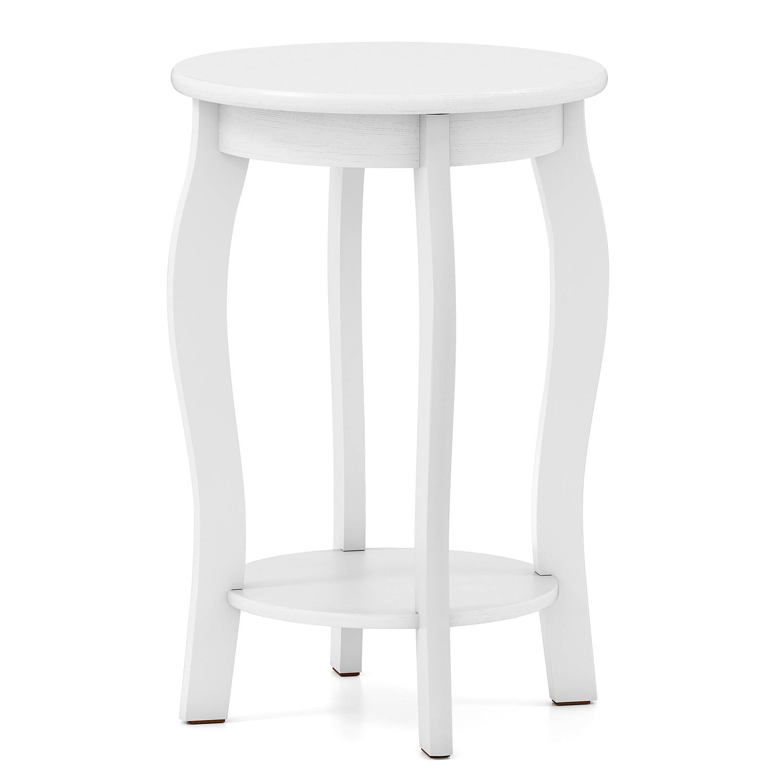 Alt View 9. Gymax - Gymax 2-Tier Round End Table Set of 2 Narrow Sofa Side Nightstand w/ Storage Shelf - White.