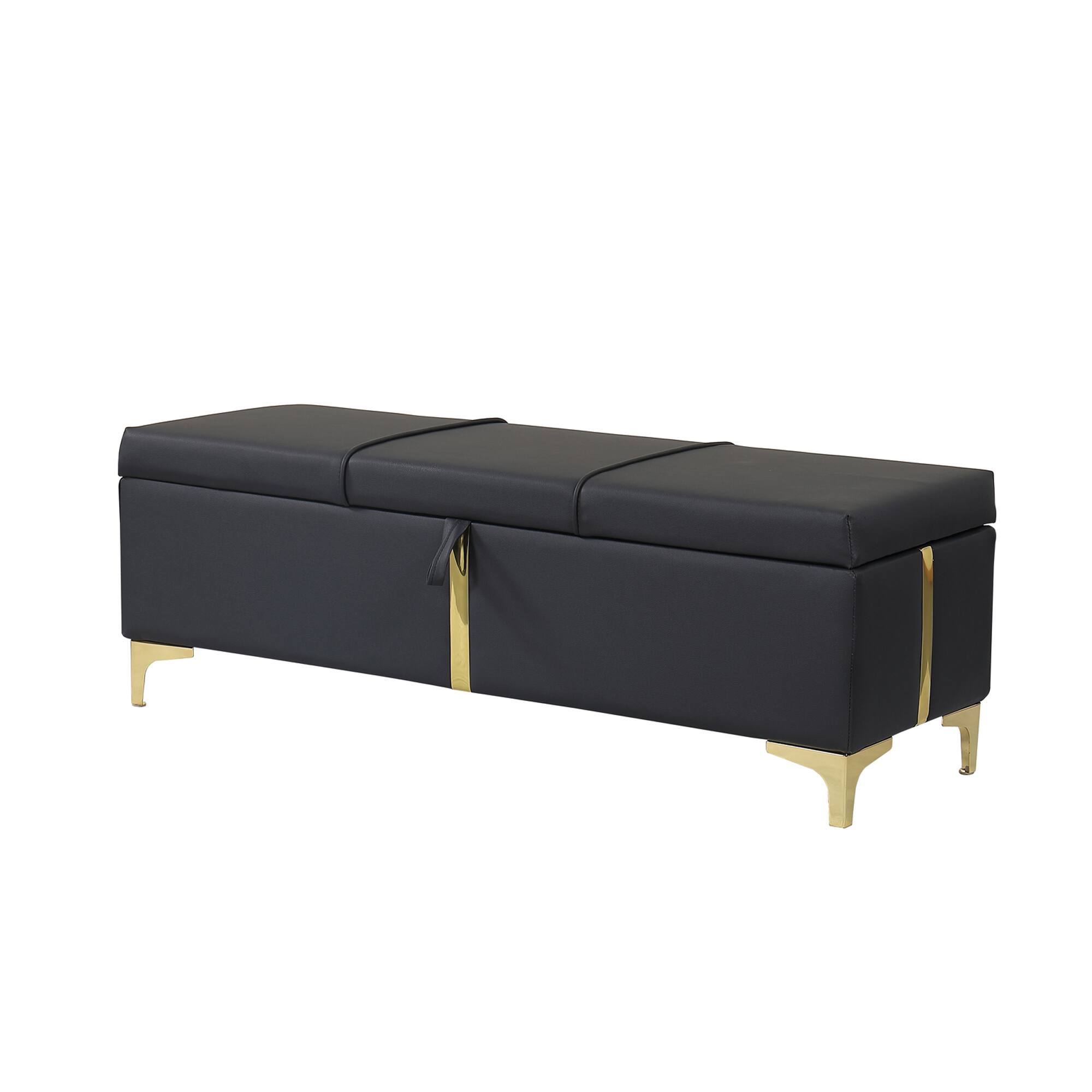 Alt View 1. GOODSILO - Elegant Upholstered Storage Ottoman Bench with Metal Legs - Black.