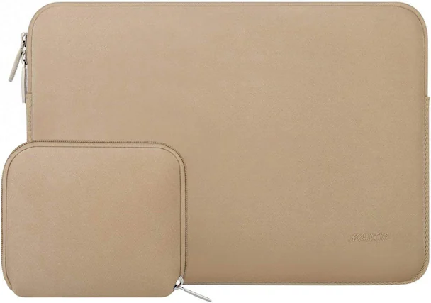 Front. mosiso - 13-13.3 inch Laptop Sleeve Bag for MacBook Air Pro 13 14 HP Dell ASUS Lenovo, Neoprene Computer Sleeve with Small Case - Apricot.