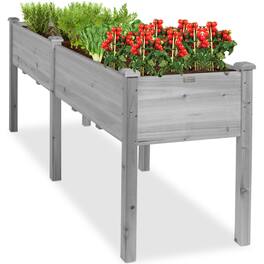 Best Choice Products - 72x24x30in Raised Garden Bed, Elevated Wood Planter Box for Patio w/ Divider Panel - Gray