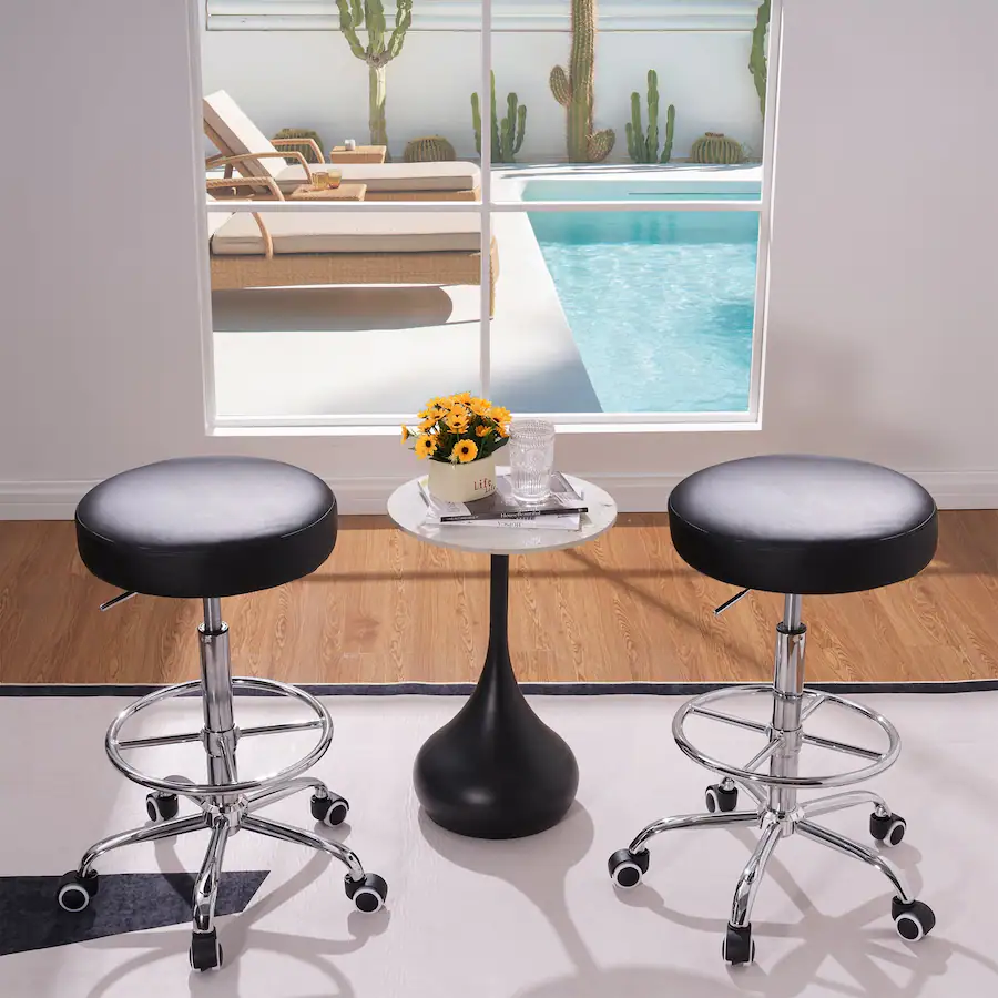 Vecelo Set Of Adjustable Height Swivel Stool with Footrest PU