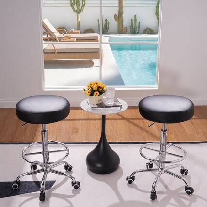 Front. Vecelo - Set Of 2 Adjustable Height Swivel Stool with Footrest - PU Leather Rolling Stool Salon Stools,330lb Capacity - Black.