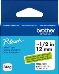 Brother - P-touch Btag BTAGG31 Black on Light Green Label Tape, 1/2" x 13.1' (12mm x 4m) - Front_Zoom