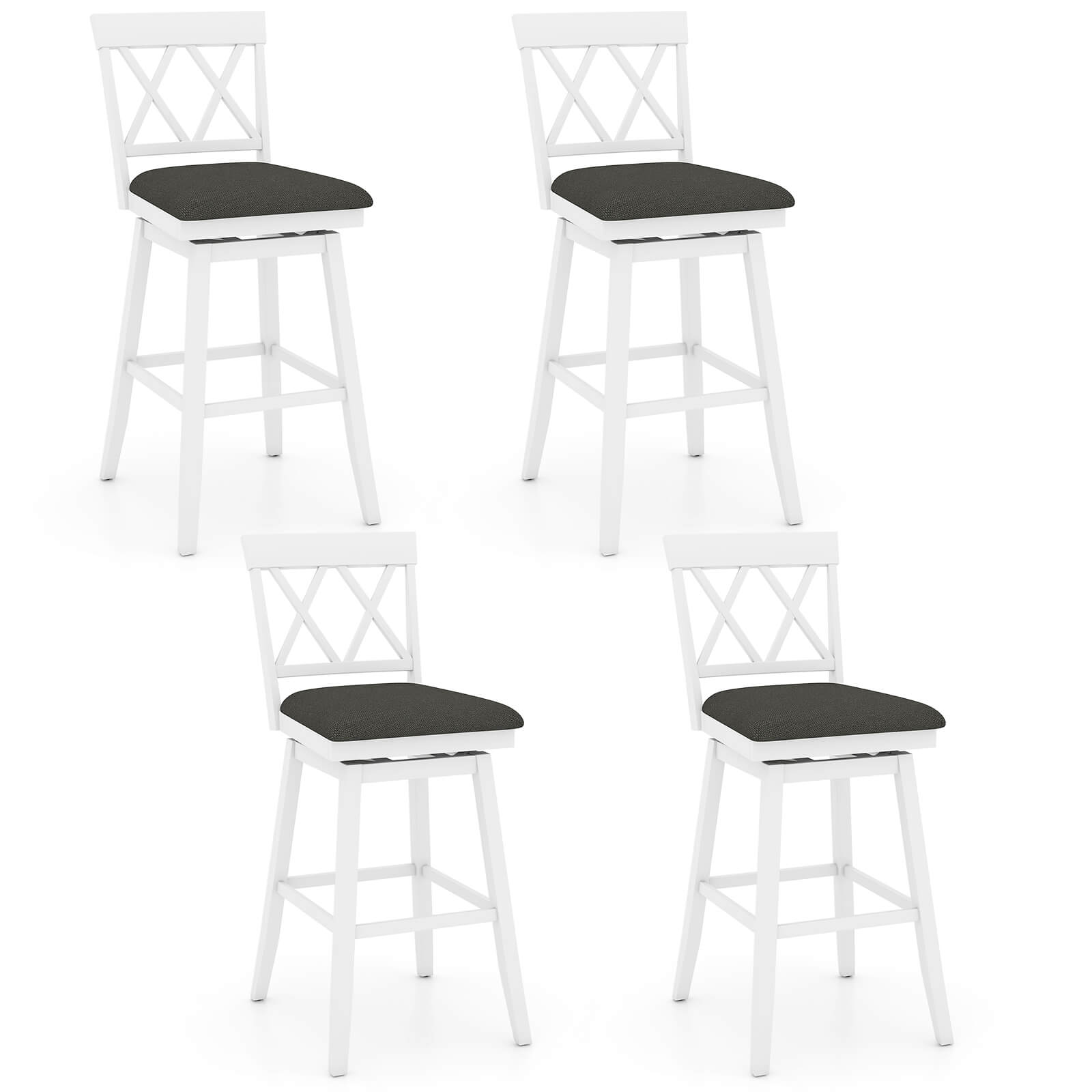 Costway - 4 PCS 29" Bar Stool Wooden Chair with Contoured Backrest Swivel Padded Seat for Kitchen - Beige/Brown