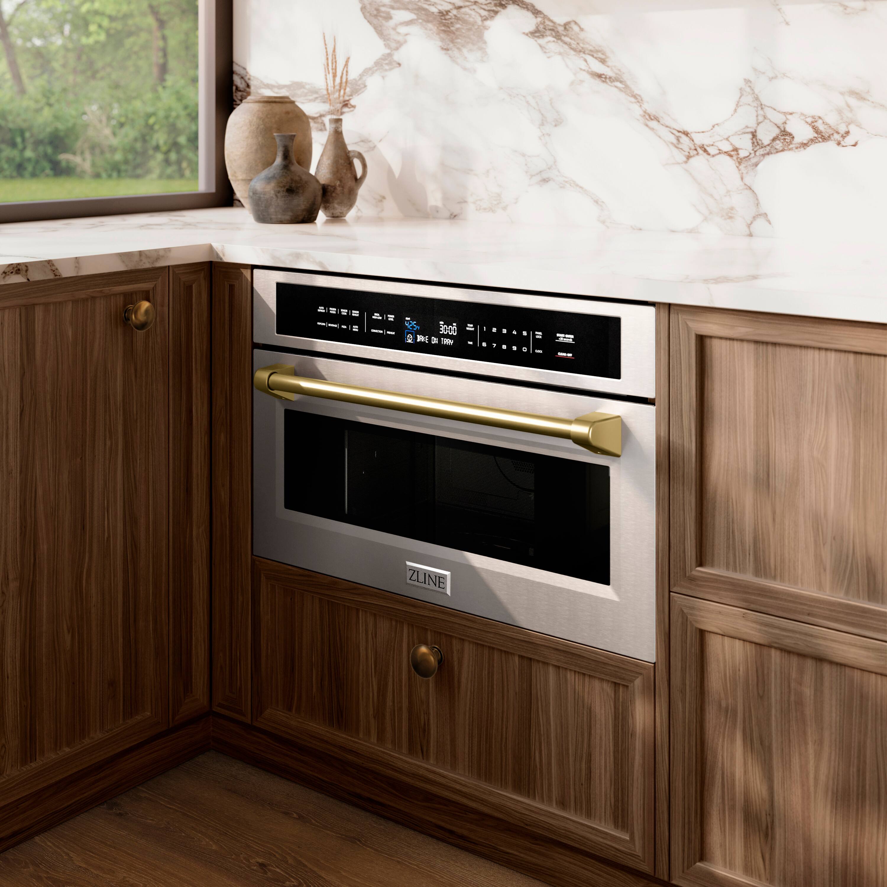Alt View 5. ZLINE - Autograph Edition 30 in. 1.6 cu. ft. Built-in Convection Microwave Oven in Stainless Steel and Champagne Bronze Accents - Stainless steel.