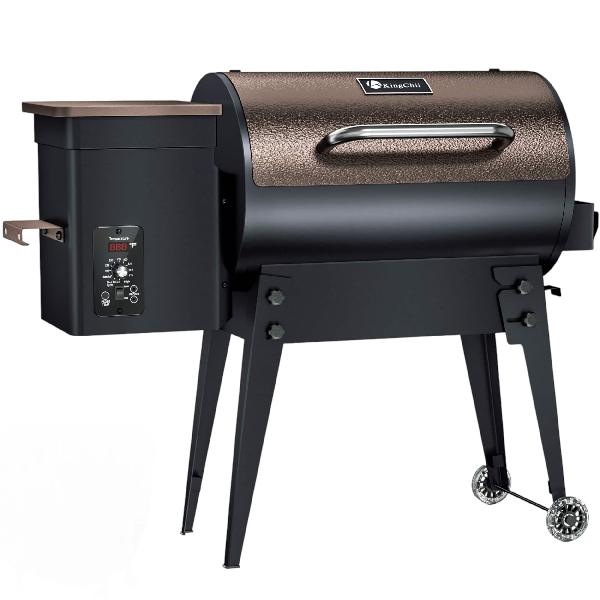 KingChii - 456 sq. in. Wood Pellet Grill and Smoker BBQ with PID Auto Temperature Control Folding Legs for Patio or RV in Brown