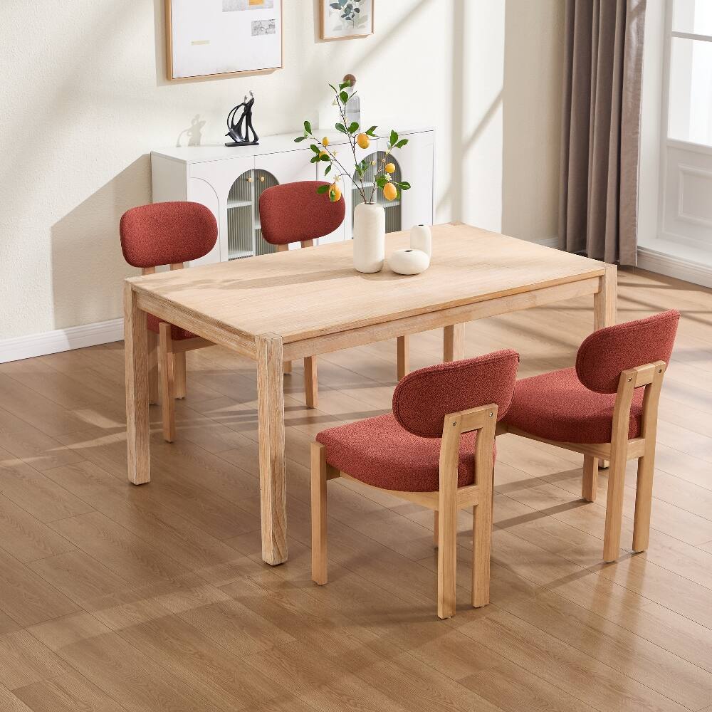 Alt View 6. Loheer - Loheer Wooden Dining Chairs Set of 2 Modern Fabric Upholstered Kitchen Farmhouse Dinner Chair Dark Orange - Dark Orange.