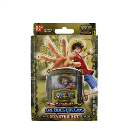 BAN DAI Age 8 and up Item #14521
ONE PIECE COLLECTIBLE CARDGAME
The Great Captain with Straw Hat
SHONEN JUMP COLLECTIBLE CARDGAME THE QUEST BEGINS STARTER SET