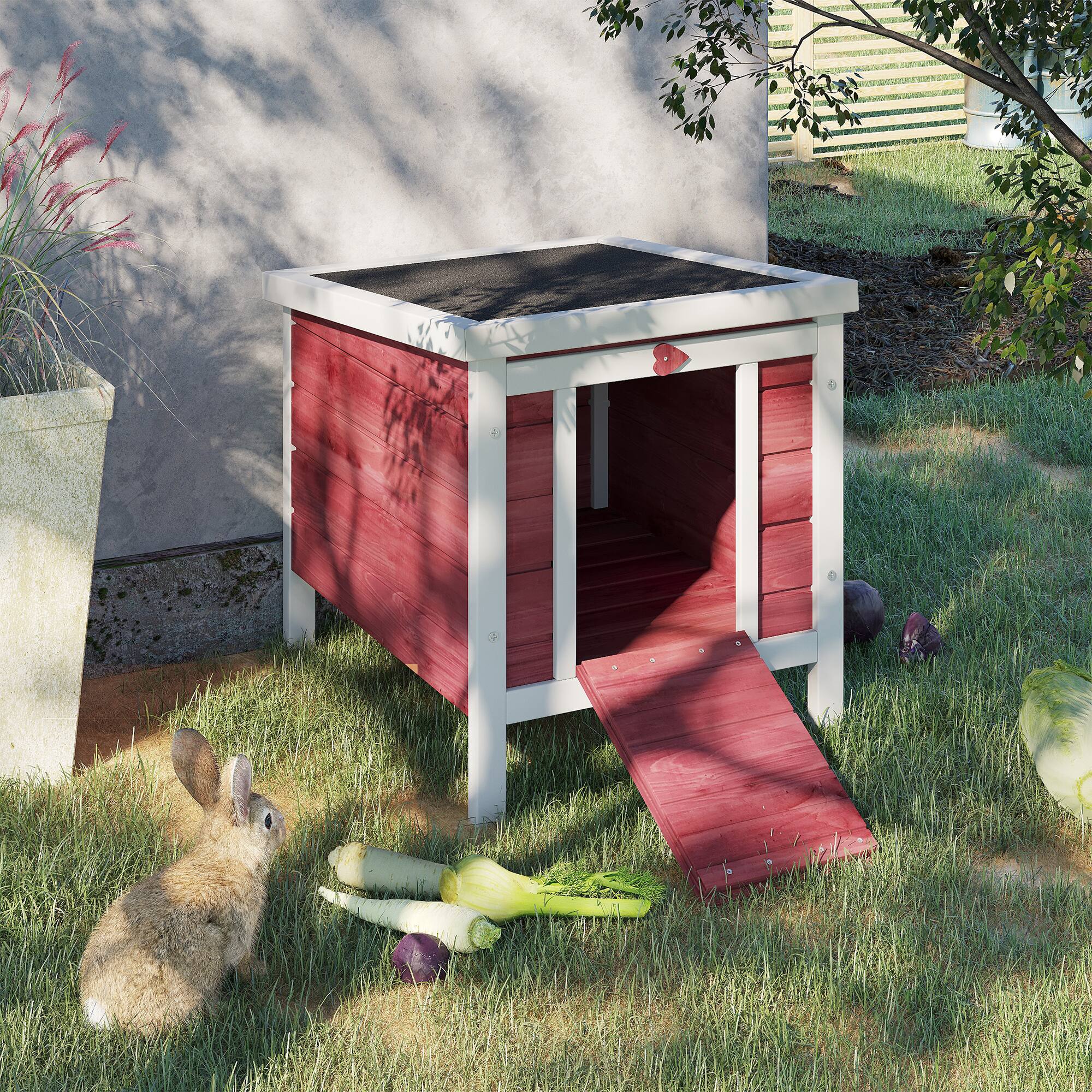 Angle. Pawhut - Small Wooden Rabbit Hutch Bunny Cage Guinea Pig Cage Duck House Dog House with Openable & Waterproof Roof.