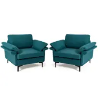 Costway - Set of 2 Fabric Accent Armchair Upholstered Single Sofa w/ Metal Legs - Peacock Blue - Front_Zoom