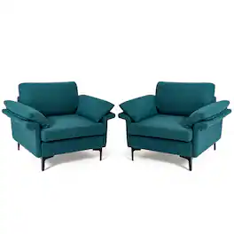 Costway - Set of 2 Fabric Accent Armchair Upholstered Single Sofa w/ Metal Legs - Peacock Blue