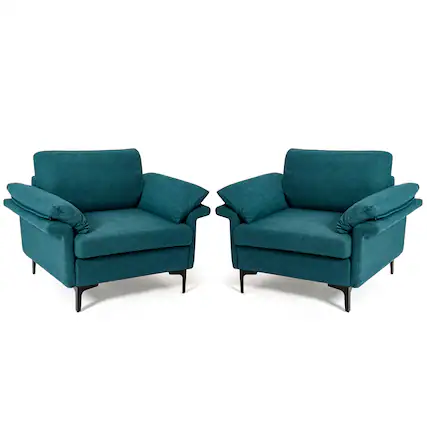 Front. Costway - Set of 2 Fabric Accent Armchair Upholstered Single Sofa w/ Metal Legs - Peacock Blue.