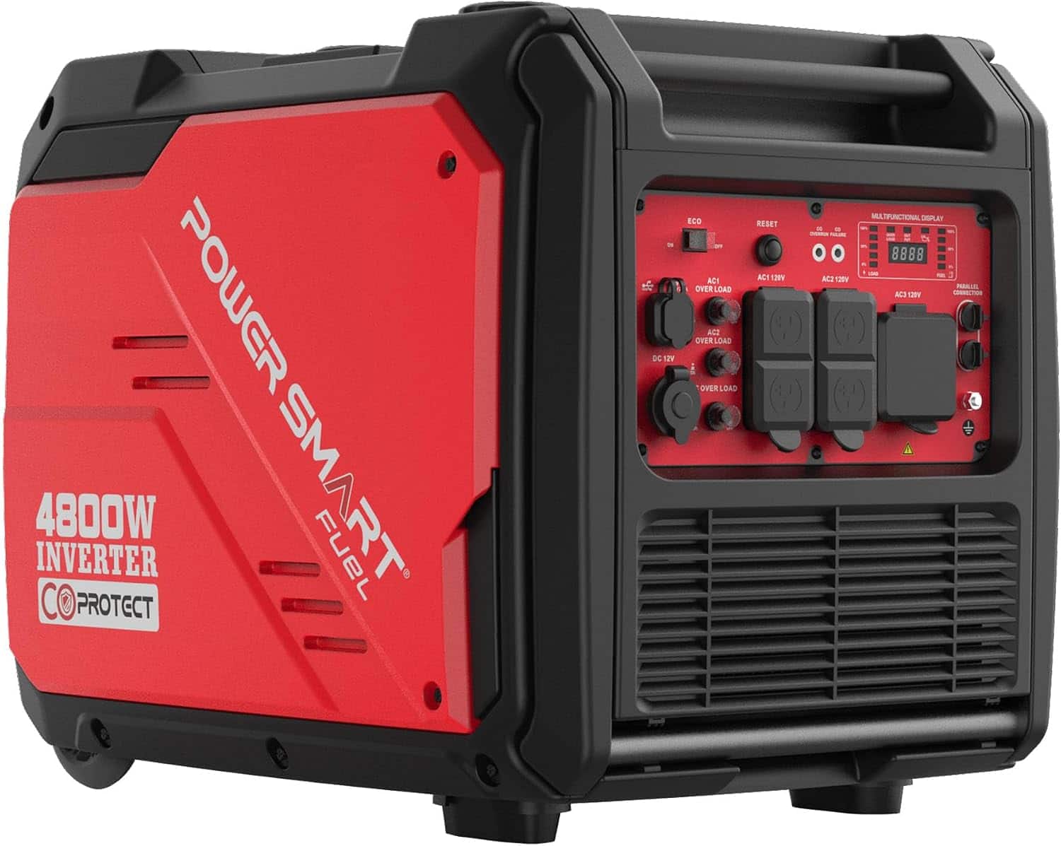 POWERSMART - 4800 Watt RV-Ready Portable Inverter Generator,CO Detection,Parallel Capable for Camping Home Backup Use - Red