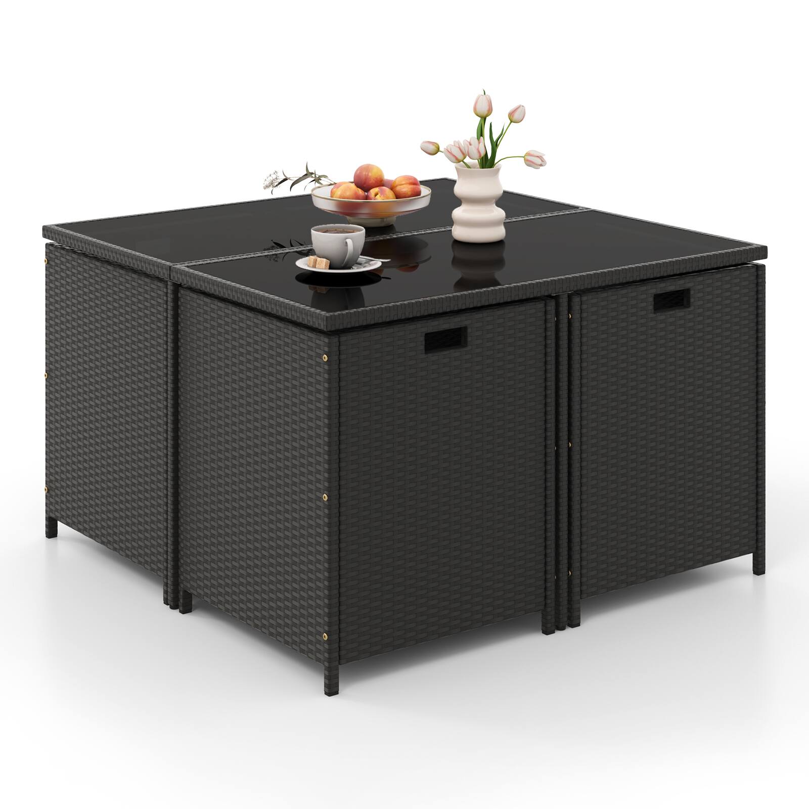 Alt View 6. Gymax - Gymax 9PCS Outdoor Dining Furniture Set Conversation Set w/ Cushioned Seat Patio - Black, White.