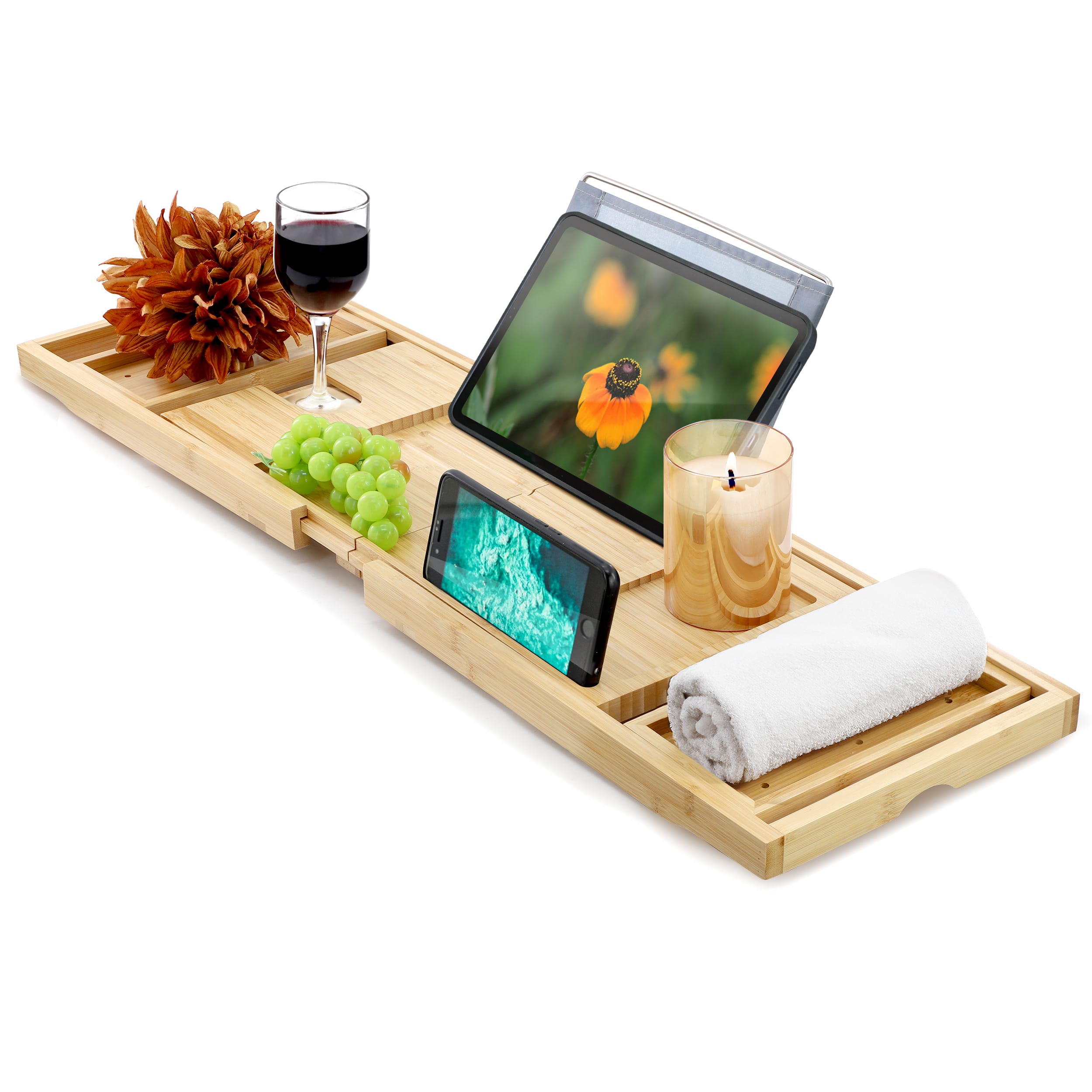 MegaChef - Expandable Bamboo Wood Bath Tray - Brown