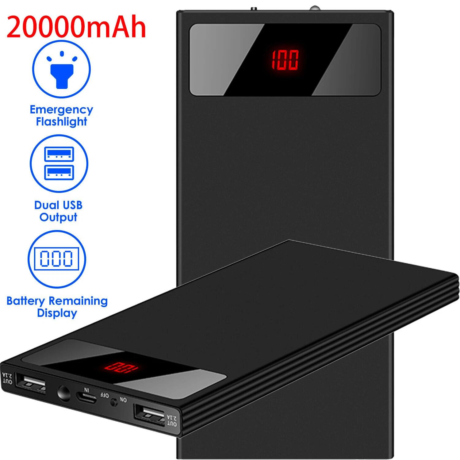 20000mAh  
Emergency Flashlight  
Dual USB Output  
Battery Remaining Display
