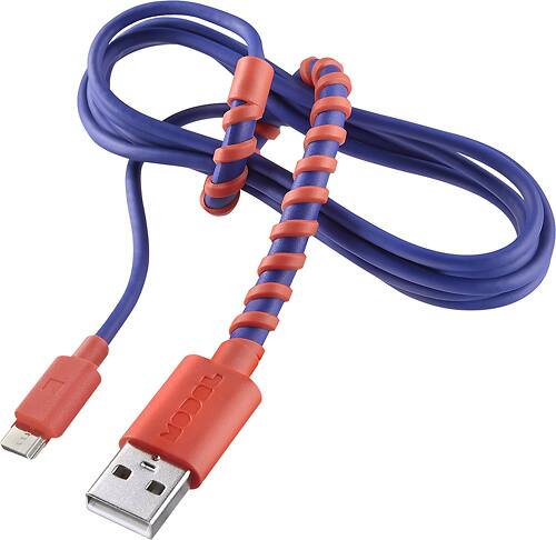 Modal - 4' Twist Micro USB Charge-and-Sync Cable - Aurora Red/Royal Blue - Larger Front