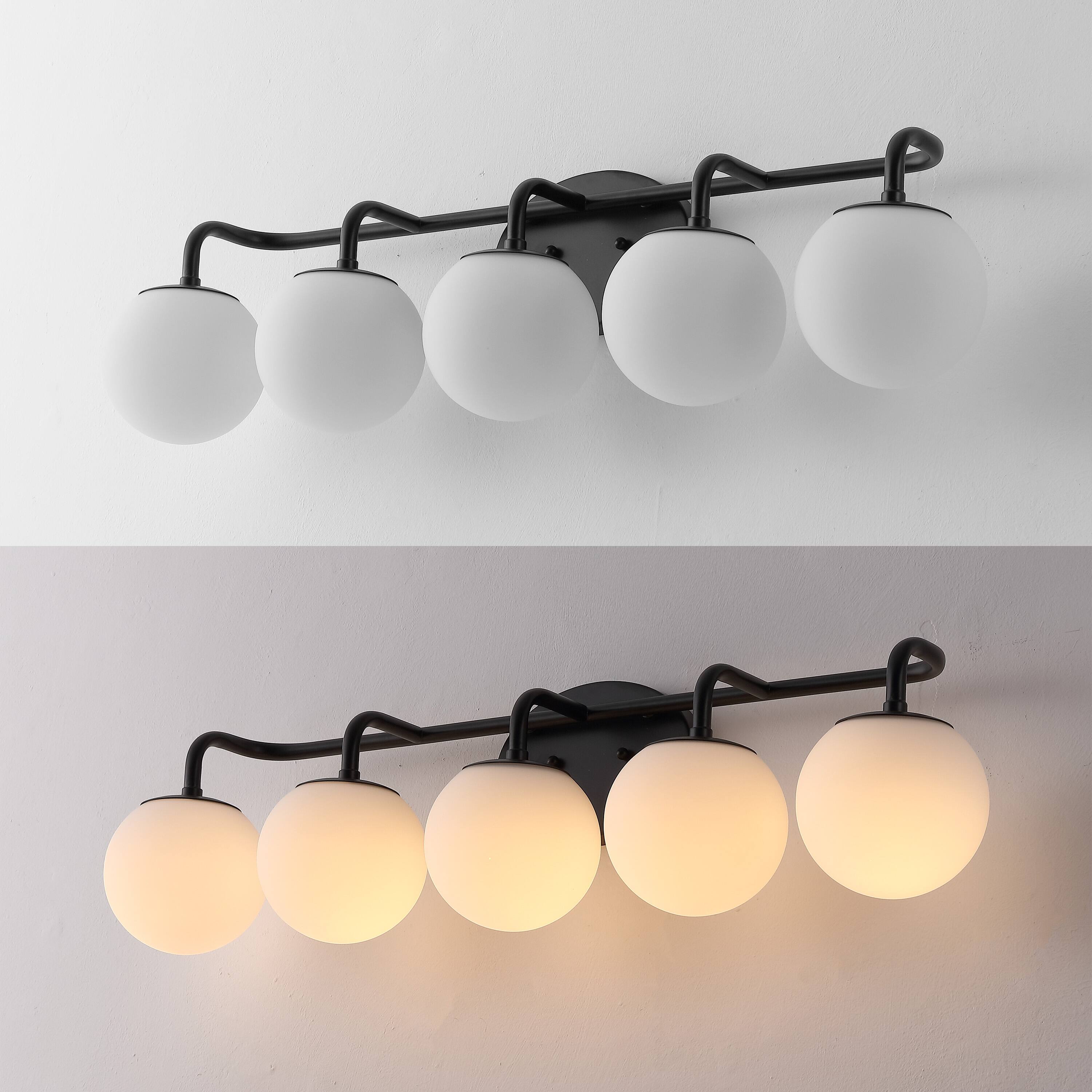 Alt View 4. Jonathan Y - Louis Parisian Globe 33" 5-Light Metal/Frosted Glass Modern Contemporary LED Vanity Light, Black - Black.